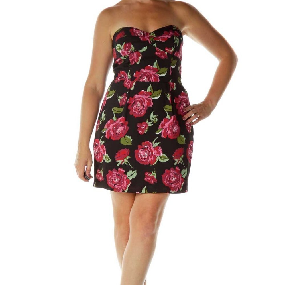 BCBGeneration Black Pink Flower Bustier Dress - Picture 1 of 3